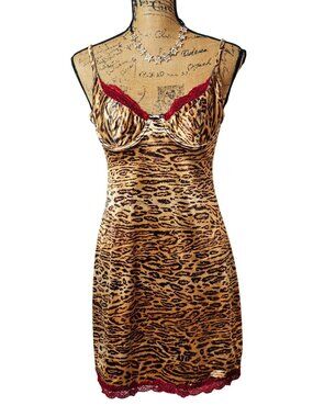 Fredericks Of Hollywood Lingerie Chemise M Leopard Stretch Babydoll Nitie Padded